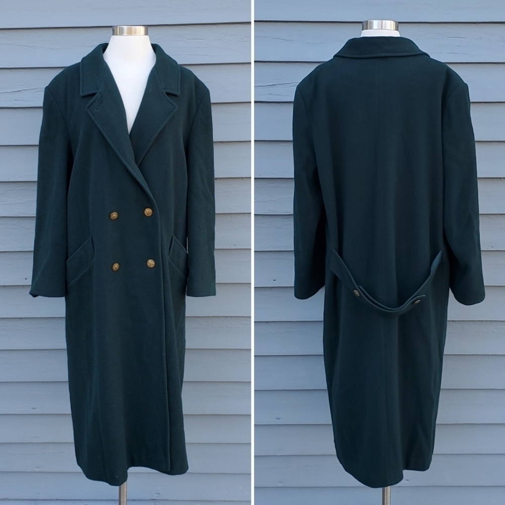 Vintage Dark Green Double-Breasted Wool Trench Coat